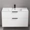 40 Inch Floating Bathroom Vanity, Ceramic Sink, Counter Space, 2 Drawers, Glossy White